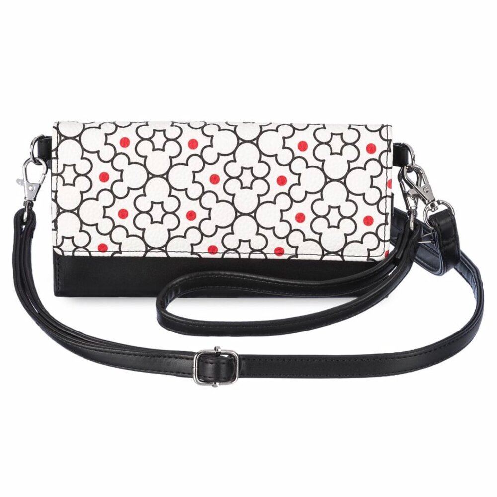 Disney Wallet Crossbody Clutch Purse Mickey Mouse Icons with Red Polka Dots New